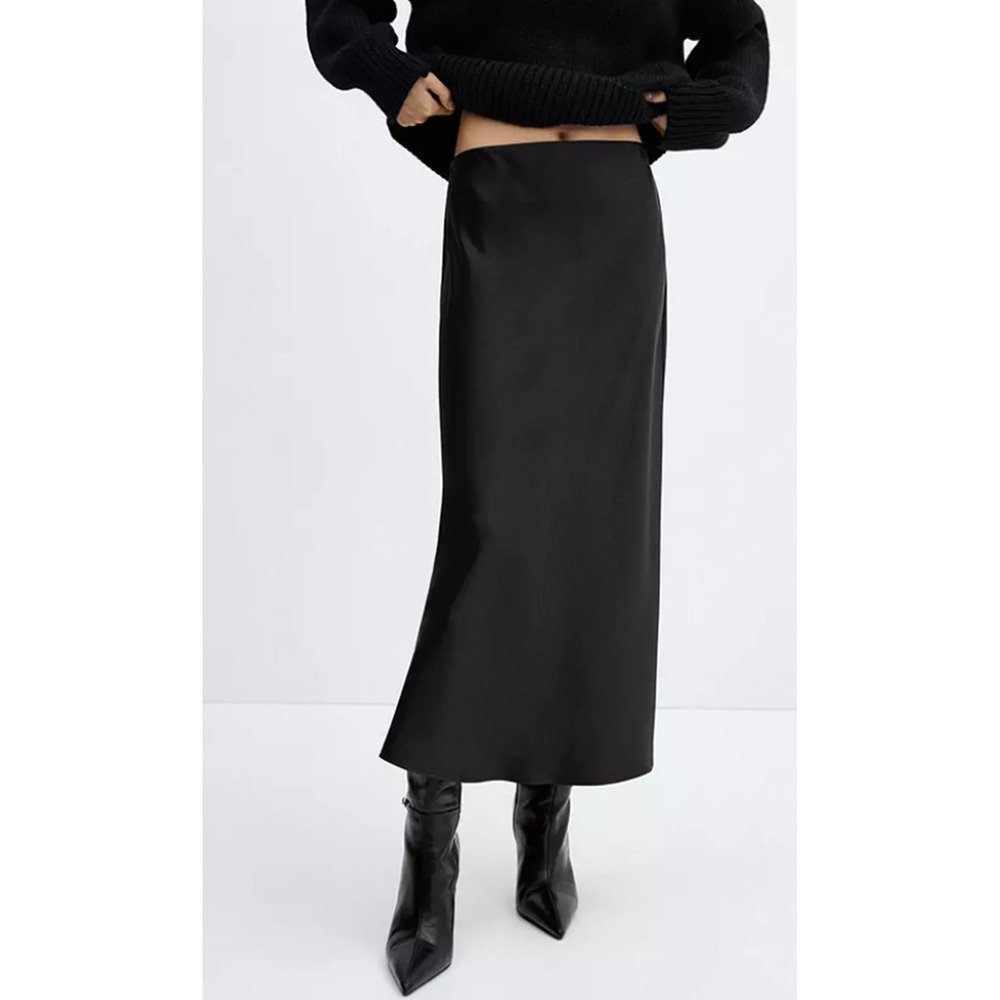 Tash + Sophie Satin Midi Classic Black Chic Women's Size Medium Quiet Luxury